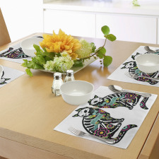 Skeleton Cats Skull Place Mats