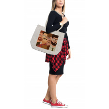 Male Hipster Characters Shopping Bag