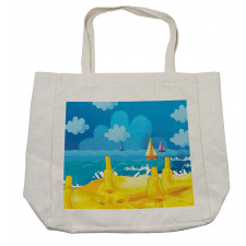 Vibrant Seaside Cartoon Scene Shopping Bag