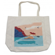 Girl on Surfboard Seascape Shopping Bag