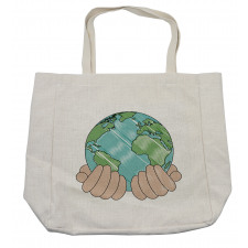 Hands Holding Globe Art Shopping Bag