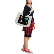 Stars Earth Moon Rocket Shopping Bag