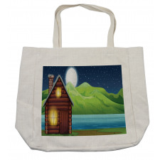 Cabin near River at Night Shopping Bag