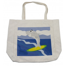 Shark Fish on a Surfboard Shopping Bag