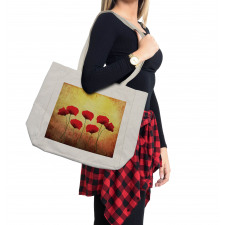 Retro Poppy Flowers Shopping Bag