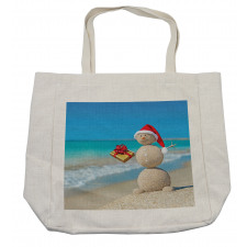 Sand Snowman Santa Hat Shopping Bag
