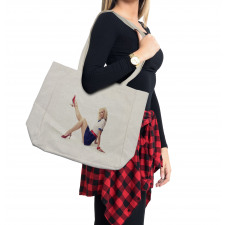 Lady in Navy Dress Shopping Bag