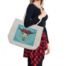 Buffalo Skull with Flowers Shopping Bag