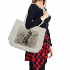 Monochrome Tree Drawing Shopping Bag