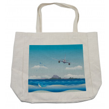 Plane Fly on Sea and Shark Shopping Bag