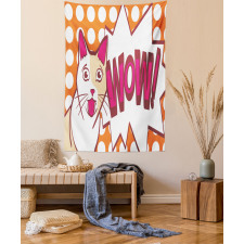 Comic Cat with Wow Lettering Tapestry