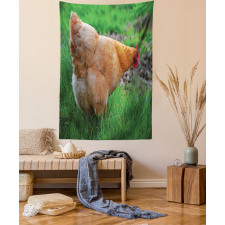 Chicken on Grass Farm Photo Tapestry