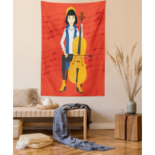 Cartoon Woman Playing Music Tapestry