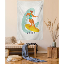 Woman Surfer on the Waves Art Tapestry