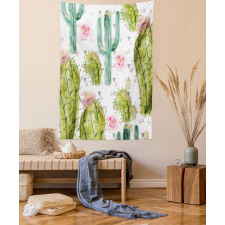 Watercolor Exotic Cactus Tapestry