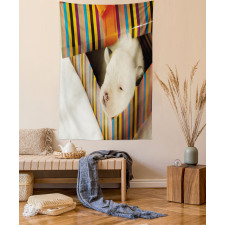 Newborn Dog in Gift Box Photo Tapestry