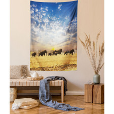 Wild Elephants Herd Tapestry