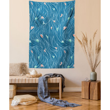 Waves and Ships Cartoon Tapestry