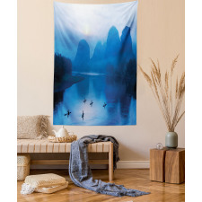 Sunrise Bamboo Raft China Tapestry