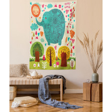 Elephant Trees Leaves Tapestry