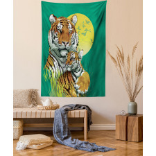 Tiger Family in Jungle Tapestry