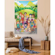 Cartoon Style Family Photo Tapestry