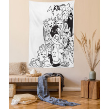 Monotone Monster Characters Tapestry