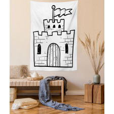 Monochrome Fortress Gate Tapestry