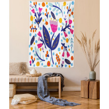 Doodle Style Flowers Blots Tapestry