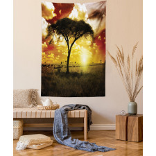 Sunset in Safari Animal Tapestry