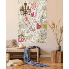 Doodle Eiffel Tower Love Tapestry