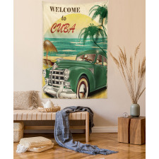 Cuba Beach Ocean Palm Tapestry