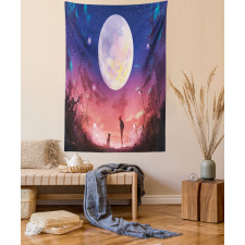 Dog Under Huge Moon Tapestry
