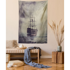 Old Pirate Ship in Sea Tapestry