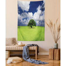 Old Tree in Grass Field Tapestry