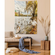 Swimming Swans in River Tapestry