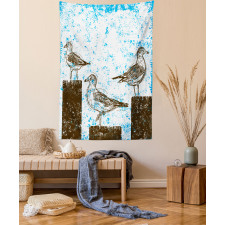 Grungy Sketch Seagulls Tapestry