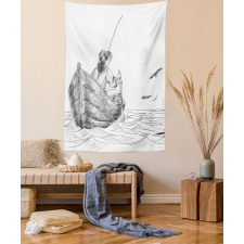 Fisherman on Boat Sketch Tapestry