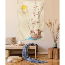 Boat in Windy Sea Sun Tapestry