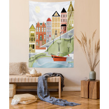 Quaint Village Street Tapestry