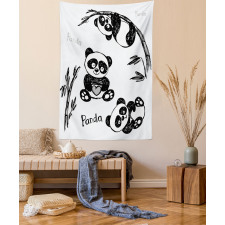 Hand Drawn Panda Poses Tapestry