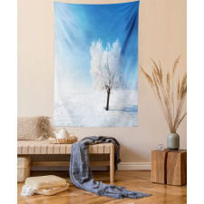 Snow Covered Alone Tree Tapestry