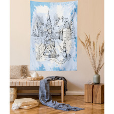 Sketchy Cold Snowy Scene Tapestry