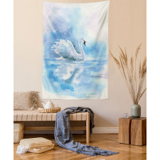 Swan in Hazy River Art Tapestry