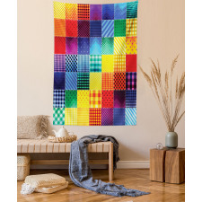 Rainbow Retro Patchwork Tapestry