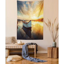 Sunset at Harbor Boat Tapestry