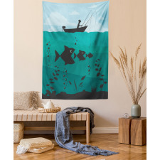 Fishing on Boat Nautical Tapestry