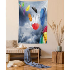 Flying Umbrellas Clouds Tapestry
