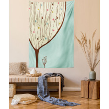 Aqua Hand Drawn Tree Tapestry