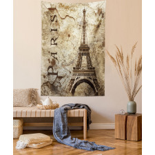 Eiffel Tower on Grunge Wall Tapestry